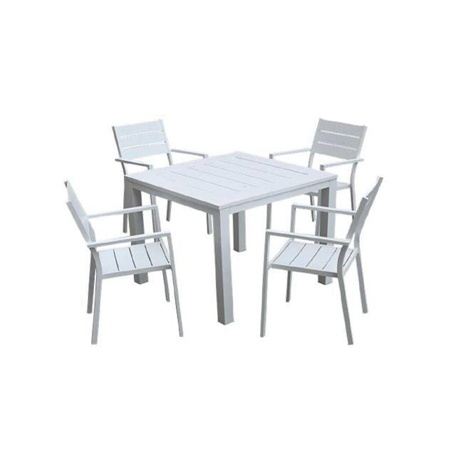 INFINITY 5 pcs White Square Aluminum Outdoor Dining Table and 4 Chairs - White