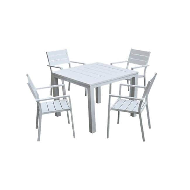 INFINITY 5 pcs White Square Aluminum Outdoor Dining Table and 4 Chairs