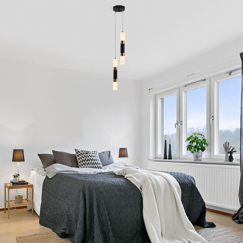 7-Watt 2-Light White Cylinder Integrated LED Pendant Light, Semi Flush Mount Chandelier for Dining Room Living Room - N/A