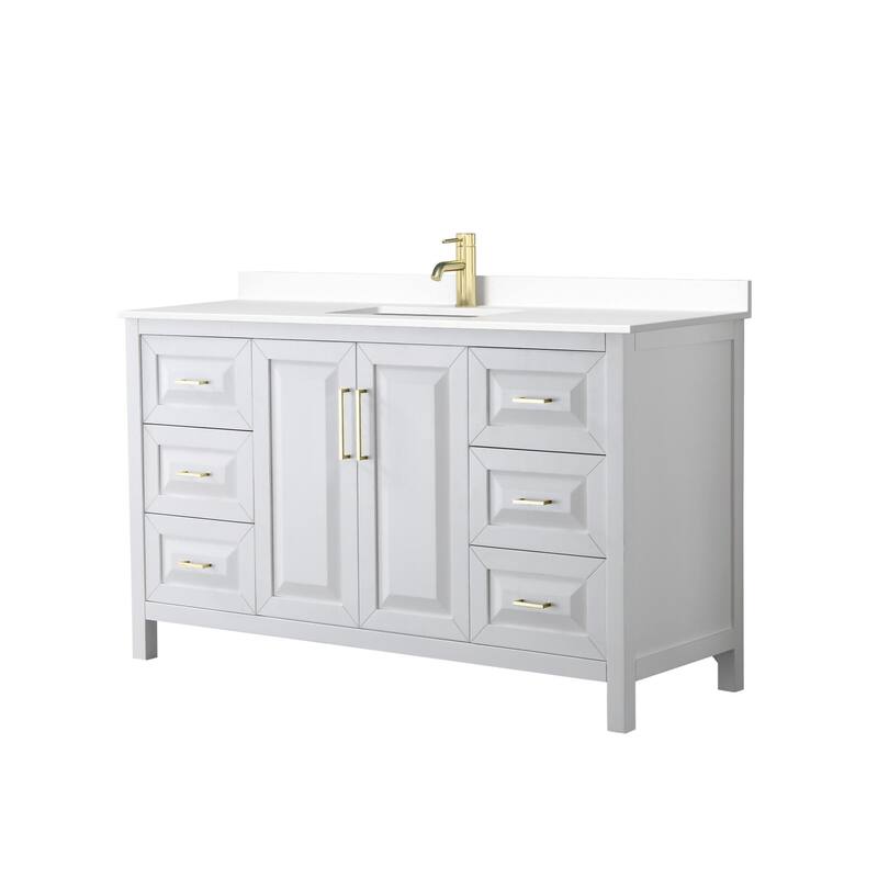 Wyndham Collection Daria 60" Free Standing Single Basin Vanity Set - White / White Cultured Marble Top / Brushed Gold