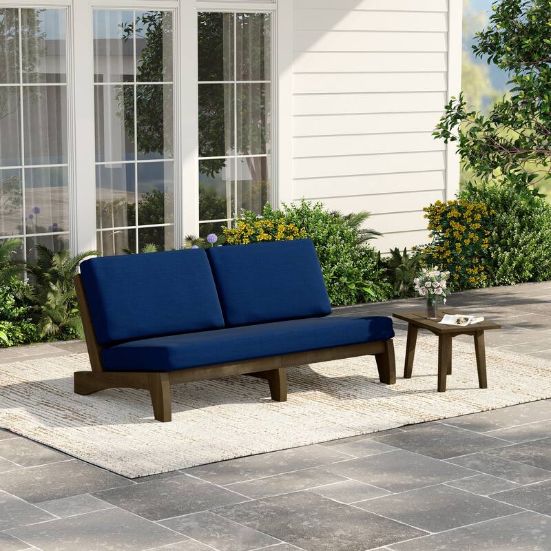 2-Piece Casual Teak Outdoor Patio Sofa Set with Side Table