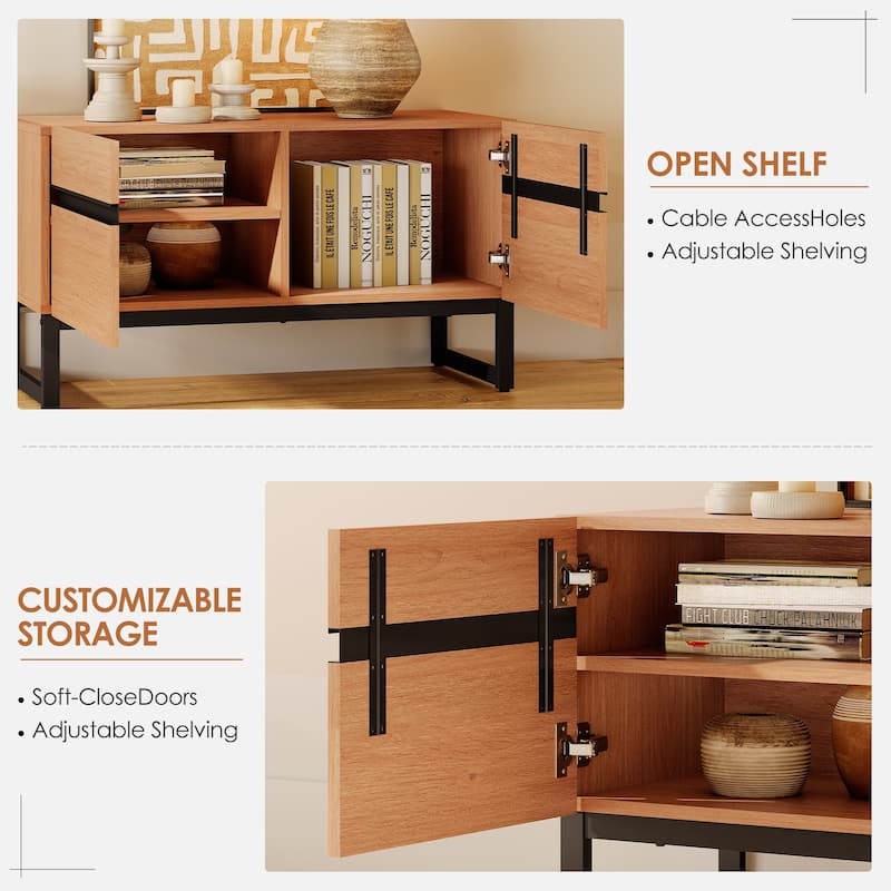 WAMPAT Modern TV Stand with Storage Cabinets for Living Room,Bedroom,Brown