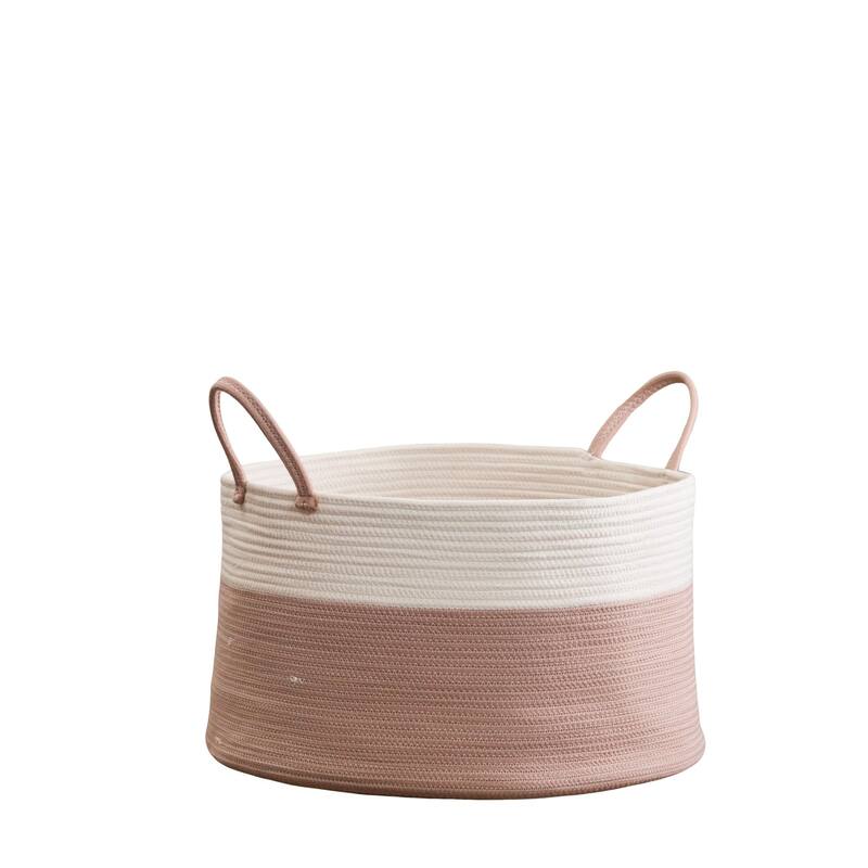 Cotton Round White Brown Laundry and Storage Basket - Brown+White