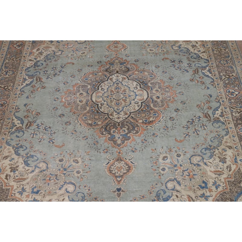 Blue Medallion Tabriz Persian Rug Oriental Handmade Wool Carpet - 9'7"x 11'9"