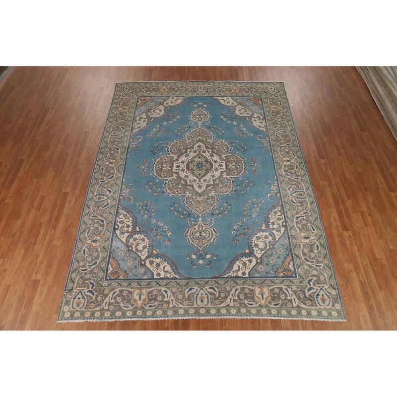Blue Tabriz Persian Area Rug Handmade Oriental Vintage Wool Carpet - 8'2"x 11'4"