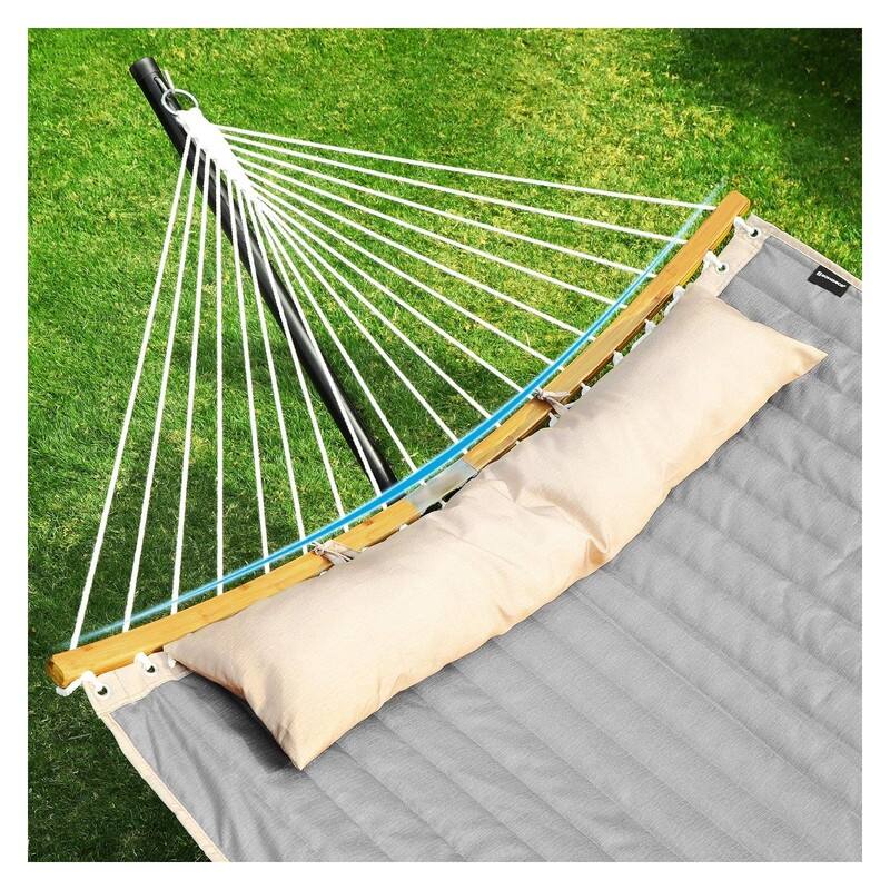 Quilted Hammock with Curved Bamboo Spreaders, Pillow, 78.7 x 55.1 Inches - 78.7"L x 55.1"W