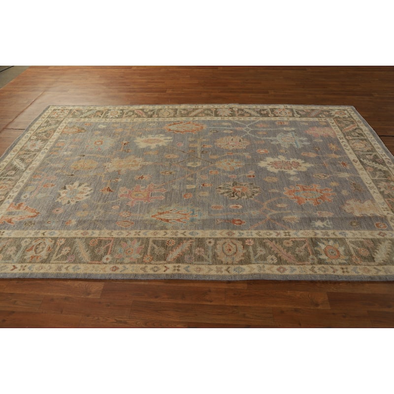 Hand Knotted Oriental 100% Wool Carpet Transitional All-Over Greys & Charcoal Oushak Area Rug - 9' 1'' X 6' 0''