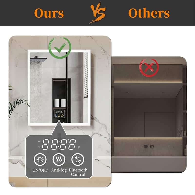 Illuminated LED Wall Mirrored Bathroom Storage Medicine Cabinet with Shaver Socket Bluetooth Anti-Fog Lighted Mirror Cabinet