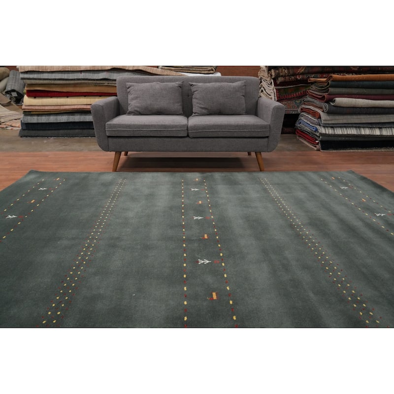Hand Knotted Oriental 100% Wool Carpet Tribal Animal Pictorial Green Gabbeh Area Rug - 9' 9'' X 8' 1''