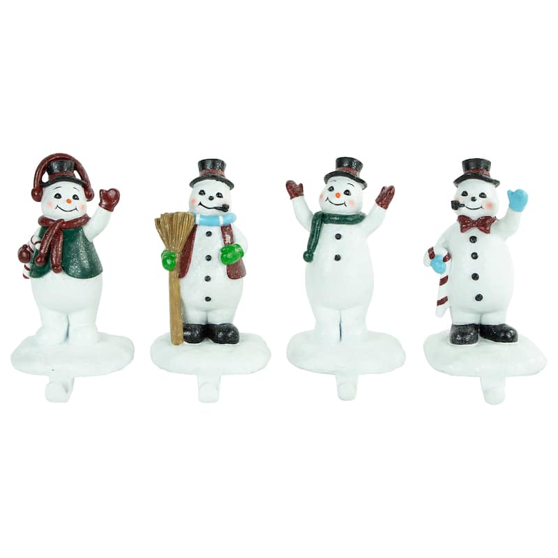 Set of 4 Glittered Snowman Christmas Stocking Holders 7"