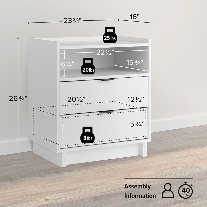 Prepac Simply Modern 2 Drawer 23.75" W Nightstand