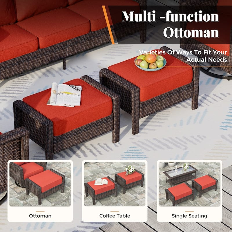MAISON ARTS Extra-Large Patio Wicker Sofa Conversation Set with Coffee Table, Oversize Seat with 5.5'' Thick Padded Cushion
