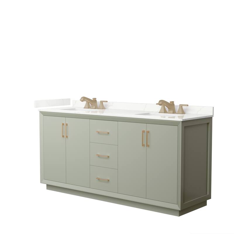 Strada 72-inch Double Vanity, Quartz Top - Light Green, Bronze Trim, Giotto Quartz Top