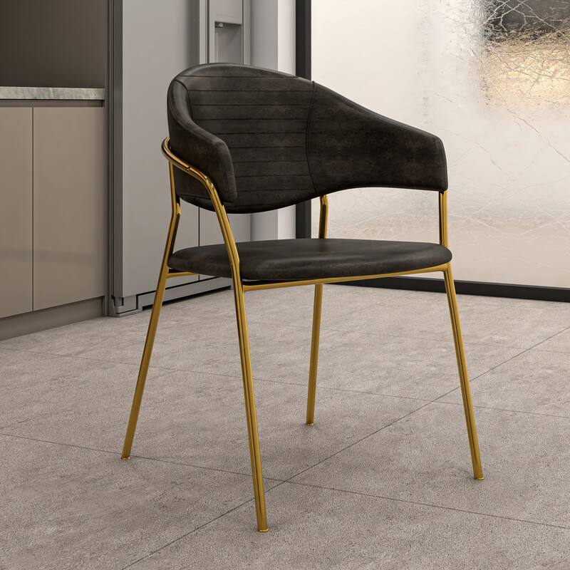 LeisureMod Bella Modern Mid-Century Leather/Velvet Dining Chair in Gold Stainless Steel Armchair for Home & Kitchen Banquet