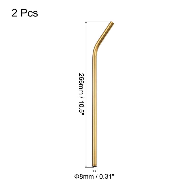 Reusable Metal Straws 2Pcs, Bent Drinking Straw 10.5" x 0.3" Long - Gold