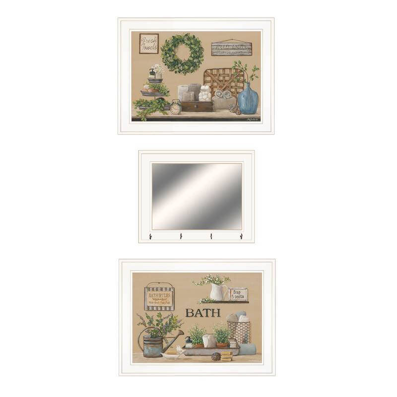 Set Of Three Bath Time 1 White Framed Print Bathroom Wall Art with