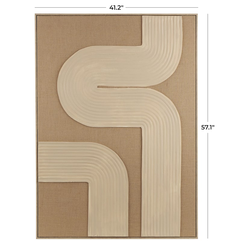 Canvas Abstract Textured Living Room Framed Wall Art with Tan Ribbed Curve Shapes - Brown - Roche River Decor
