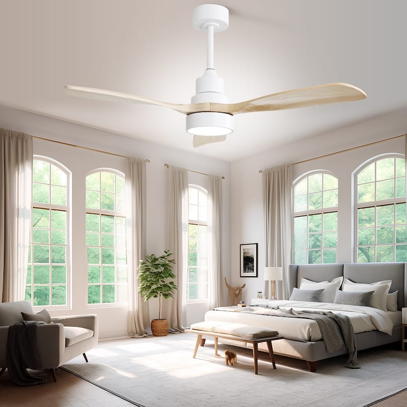 48 Inch Smart Wood Ceiling Fan with Light and Remote/App Control, Integrated LED Included