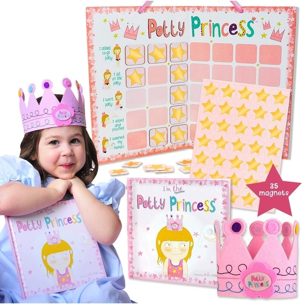 slide 2 of 8, Princess Potty Training Gift Set with Book, Potty Chart, Star Magnets, and Reward Crown