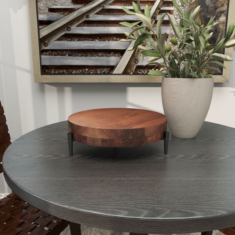 Brown Wood Living Room Decor Tray with Black Metal Legs