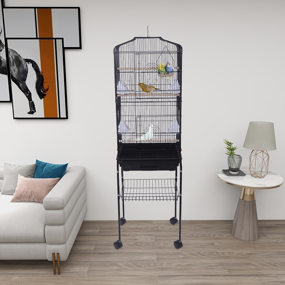 59" Bird Cage Pet Supplies Metal Cage with Rolling Stand Black - Large