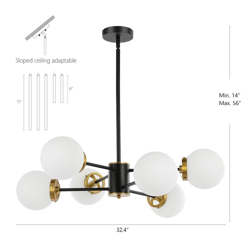 GetLedel 6-Light Modern Sputnik Chandelier with Glass Globe Shades