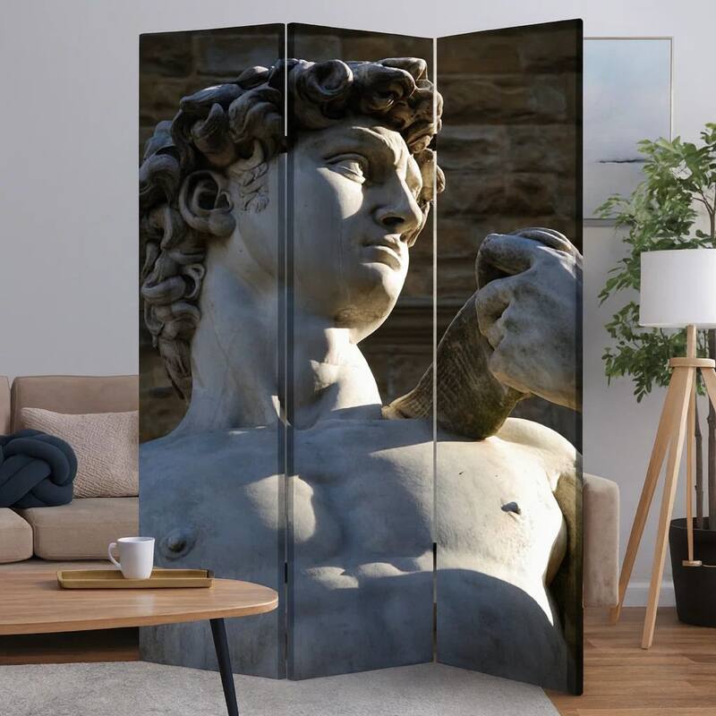 Brar 71 Inch 3 Panel Canvas Screen, Michelangelos David Print, Multicolor