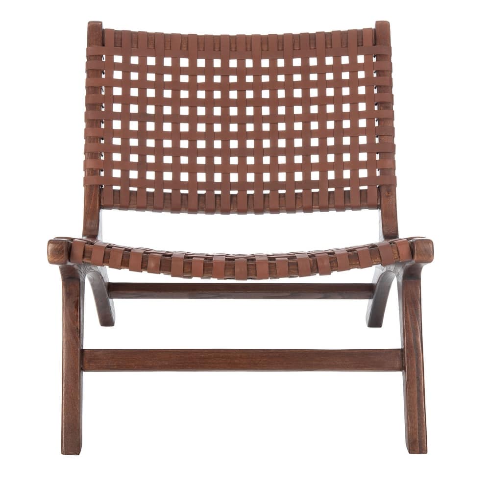 SAFAVIEH Theodora Leather Woven Accent Chair - 25.2" W x 31.5" L x 26.8" H - 25Wx31Dx27H