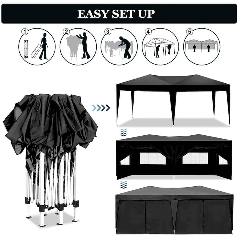 10'x20'Folding Canopy with 6 Removable Sidewalls Outdoor Event Shelter Gazebo Portable Tents for Parties Beach Camping