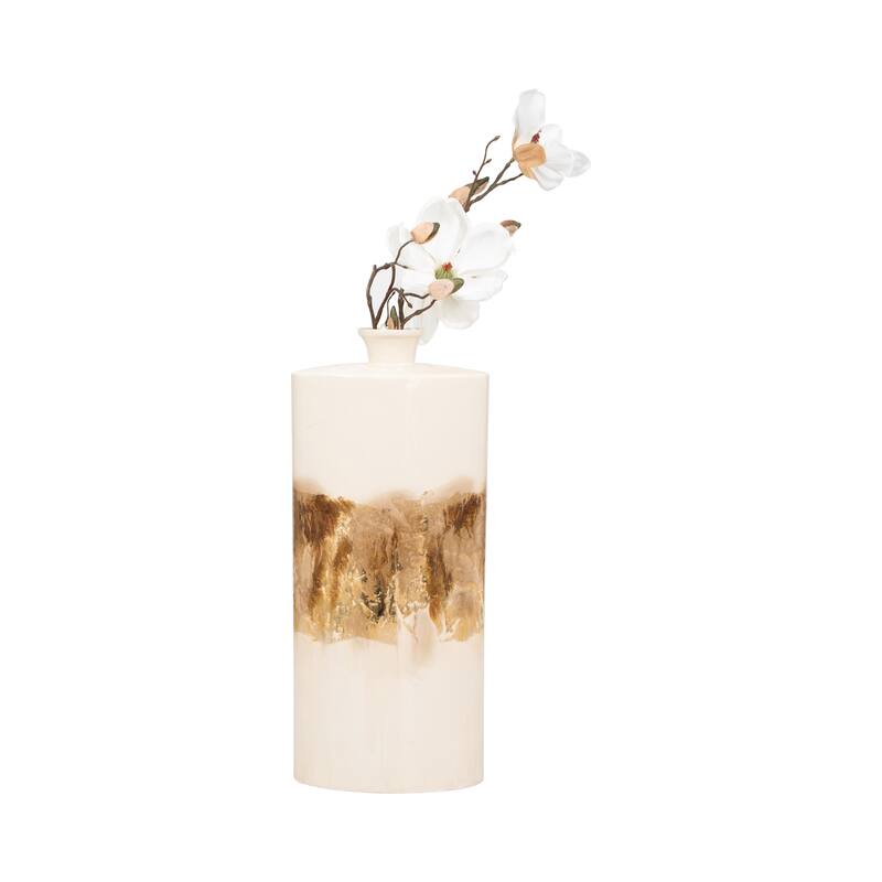 Sagebrook Home Neutral Glam Metal Pearl/Gold Two Tone Cylinder Flask Vase