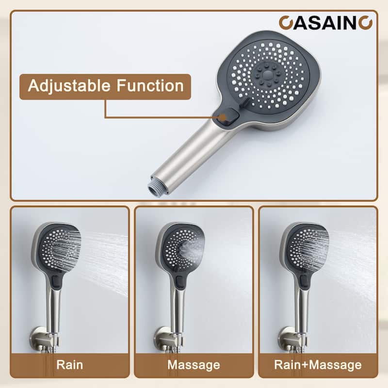 Luxury Thermostatic Shower System 3-Spray Patterns Ceiling Mount Fixed Rain Waterfall Shower Head and Handheld Spray Combo