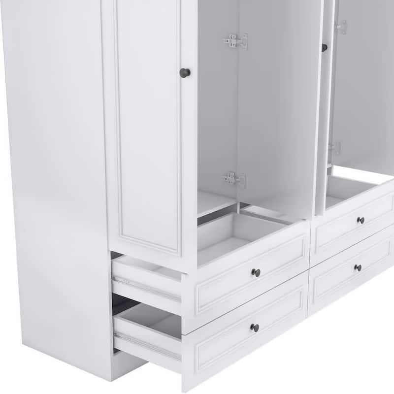 HomeRoots 71" White Carved Geometric Mirrored Four Door Four Drawer Combo Dresser