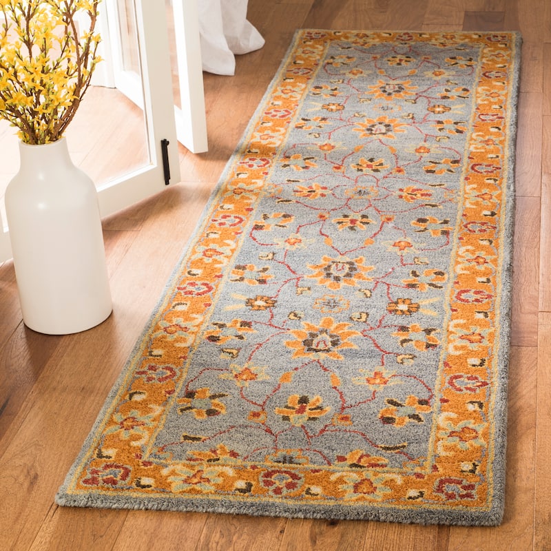 SAFAVIEH Handmade Heritage Liana Traditional Oriental Wool Rug - 2'3" x 10' Runner - Blue/Orange