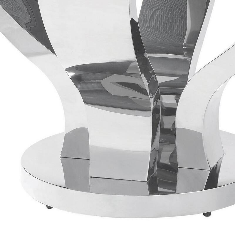 51 Inch Round Dining Table, Marble Top, Glass Tiles on Edge, Chrome Base