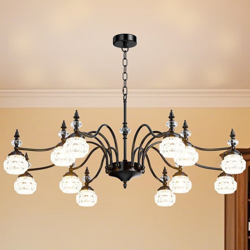 Vintage Chandeliers for Dining Room, Black Crystal Chandelier