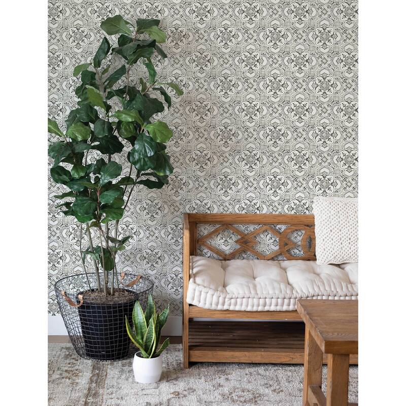 Chesapeake Marjoram Black Floral Tile Wallpaper