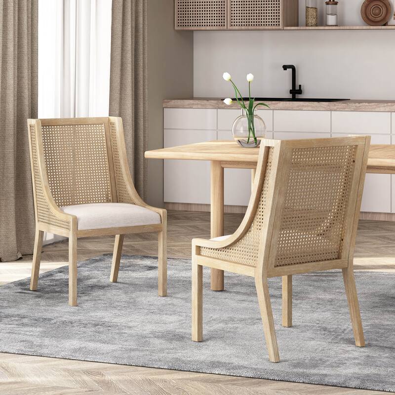 Maurers Cane and Wood Upholstered Dining Chairs (Set of 2) by Christopher Knight Home