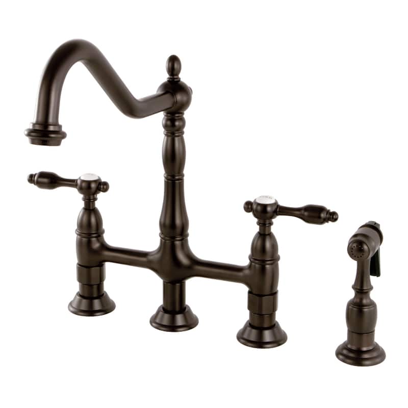 Kingston Brass Tudor Bridge Kitchen Faucet with Brass Sprayer