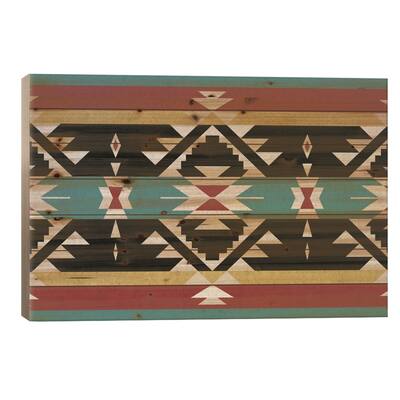 Black, Red & Blue Tribal Pattern Print On Wood by 5by5collective - Multi-Color
