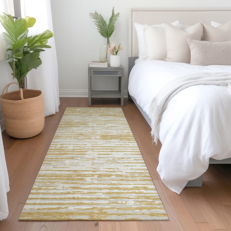 Premium Washable Super Soft Modern Scratches Mayfield Rug - Gold - 2'3" x 7'6"