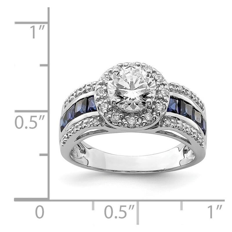 Curata 925 Sterling Silver Polished Open back CZ Cubic Zirconia Simulated Diamond and Labcreated Sapphire Ring