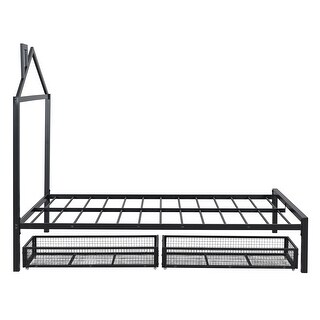 Metal Platform Bed With Two Drawers,House-Shaped Headboard Design