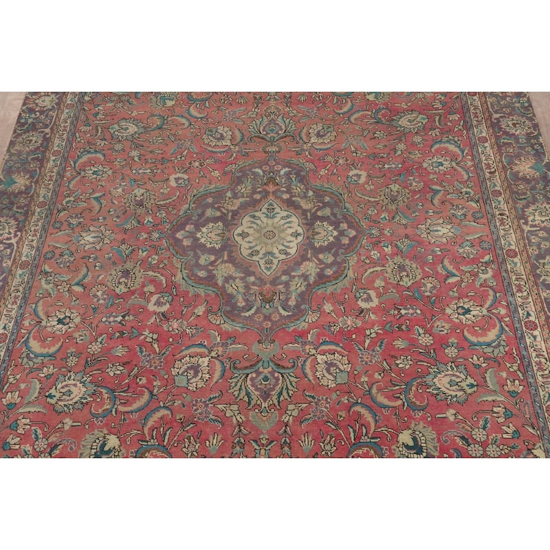 Pink Tabriz Persian Area Rug Hand-Knotted Wool Carpet - 9'0" x 12'5"