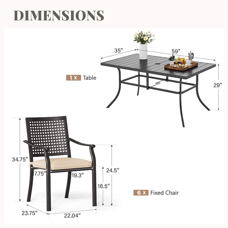 MAISON ARTS 7-Piece Patio Dining Set Metal E-coating & Stackable Patio Dining Chairs
