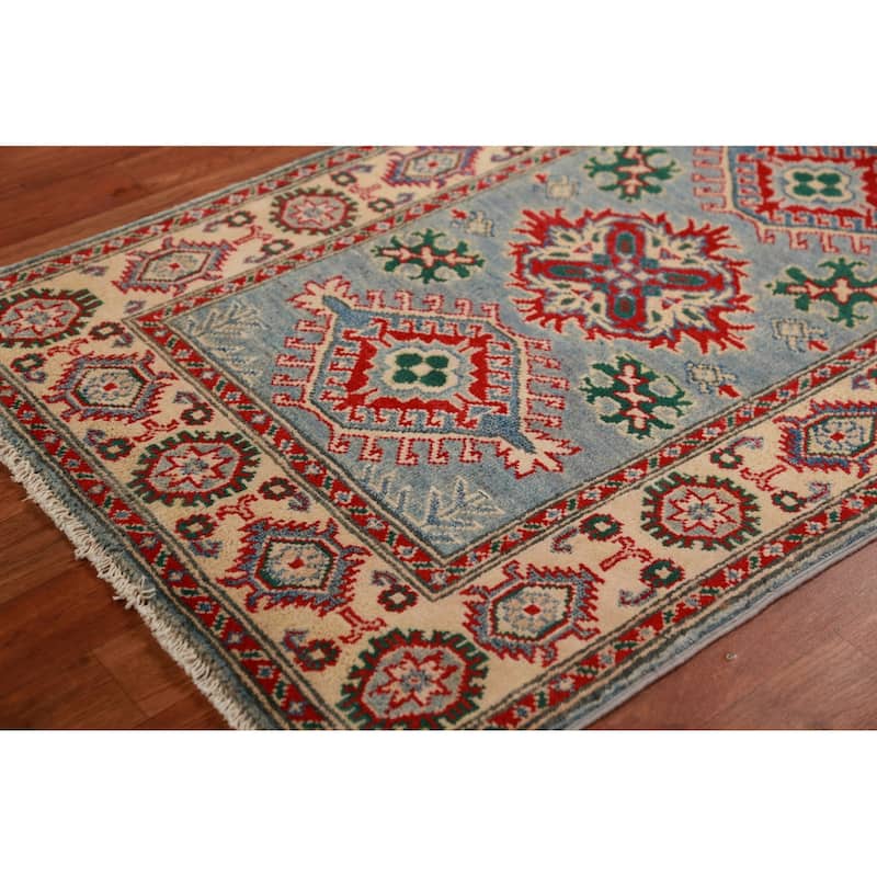 Light Blue Kazak Traditional Foyer Rug Handmade Wool Carpet - 2'7"x 4'0"