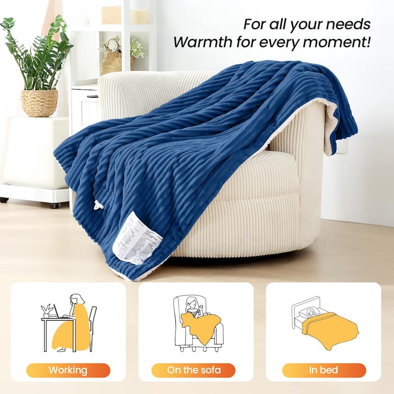 Reversible Flannel & Sherpa Electric Blanket, Heated Throw with Temperature and Timing Functions of a Controller