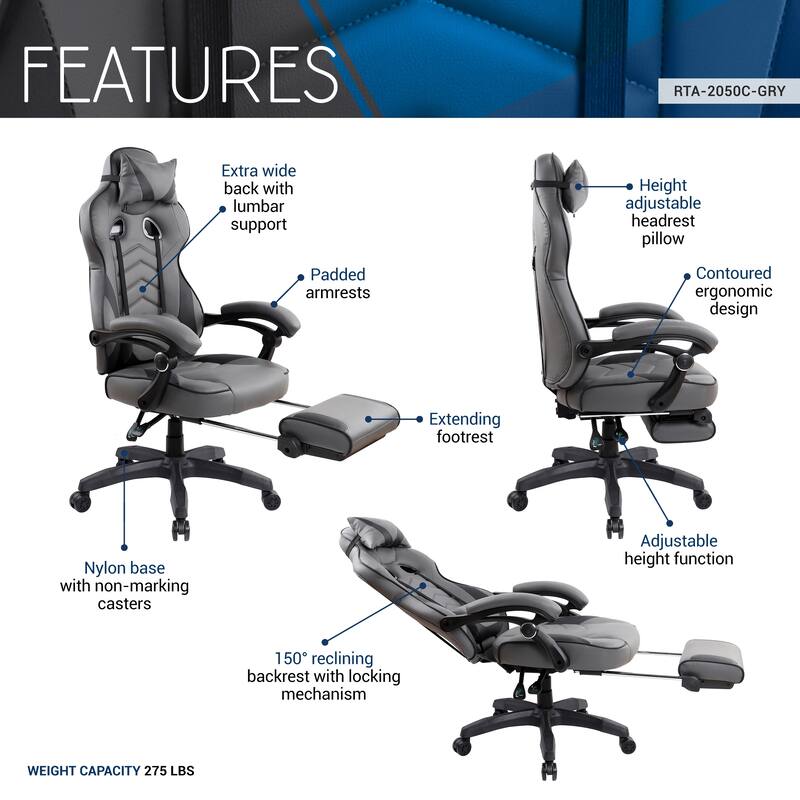 Gaming Racing Style Fully Reclining Executive Office Chair with Footrest