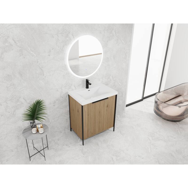 30" Freestanding Bathroom Vanity with Resin Sink & 2 Soft-Close Cabinet Doors (KD-Packing)