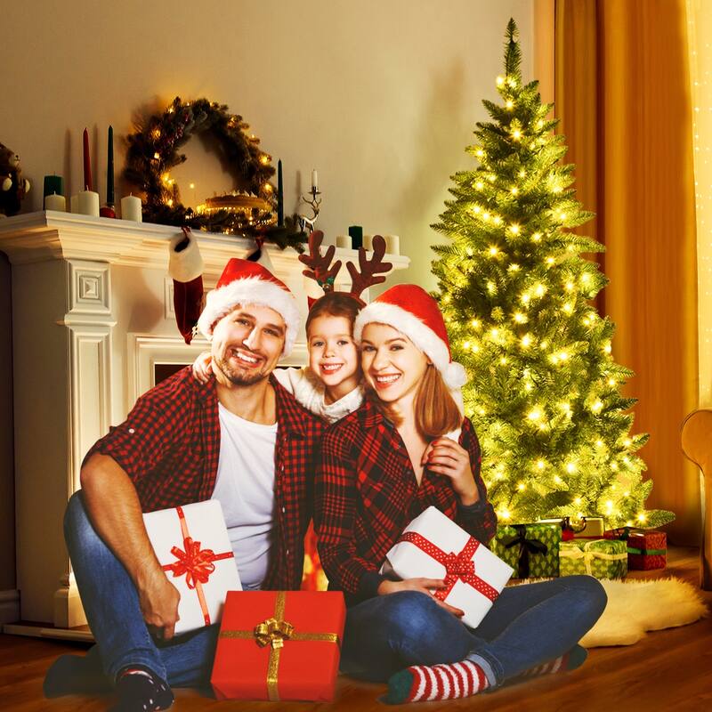 Gymax 6ft LED Pre-lit Half Christmas Tree PVC Artificial Tree w/ 8
