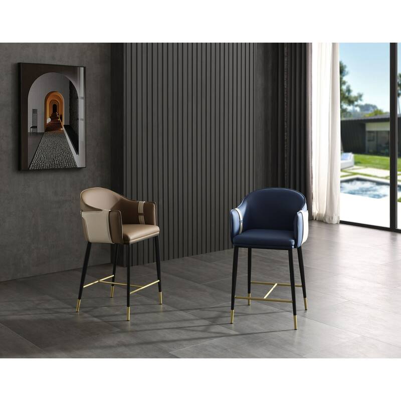 Modrest Calderon Modern Blue & Beige Vegan Leather Counter Chair